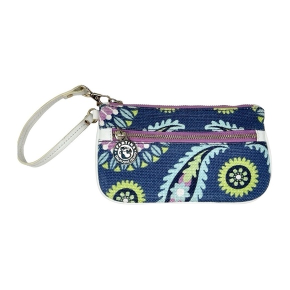 Spartina Daufuskie Island Wristlet Clutch Flower Plaid Linen And Leather - Picture 2 of 9